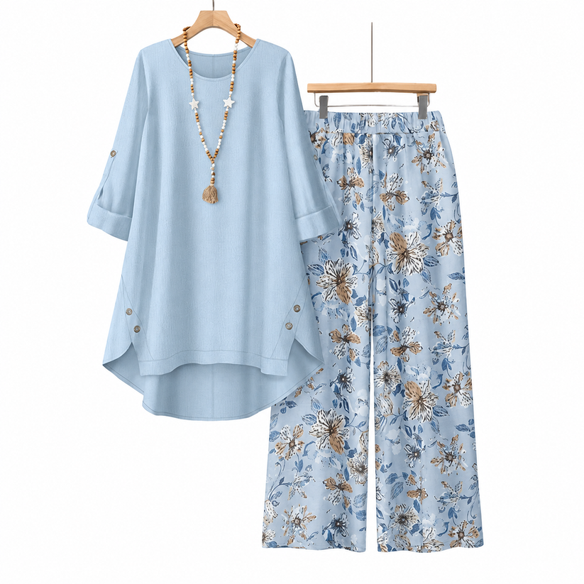 Women's Cotton LinenHalf Sleeve Top & PantsSet - Breathable &lightweight