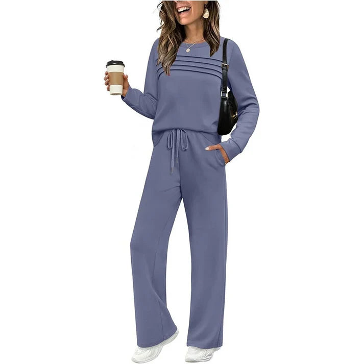 Women's Crew Neck Top& Drawstring Pants Set