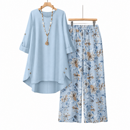 Women's Cotton LinenHalf Sleeve Top & PantsSet - Breathable &lightweight