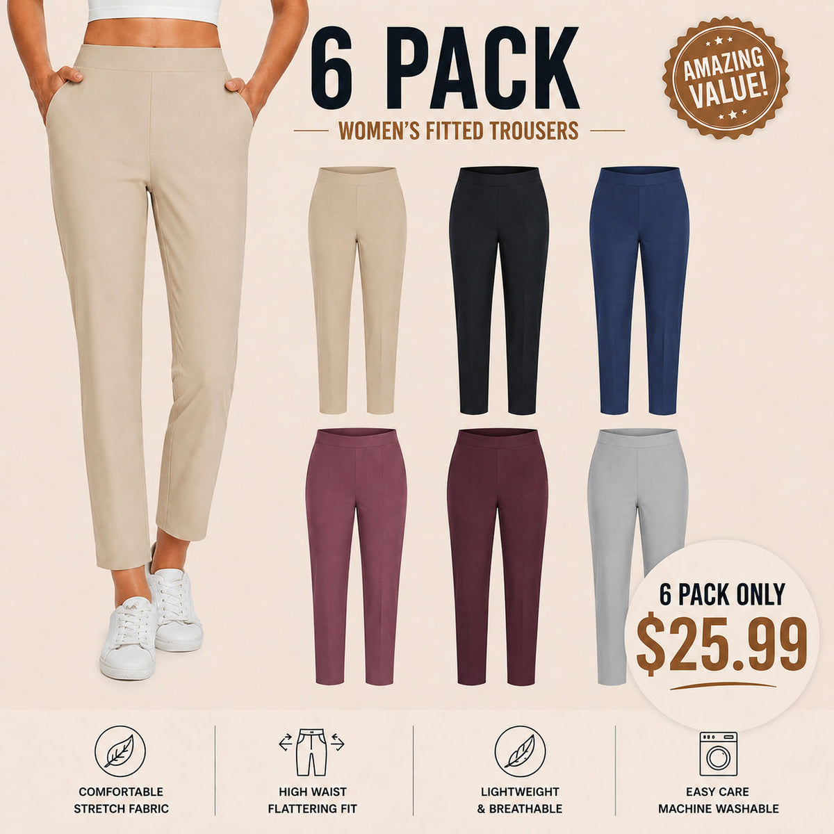 🚨 Last Chance To Save 🚨Women's Fitted High-Waisted Zip-Pocket Trousers