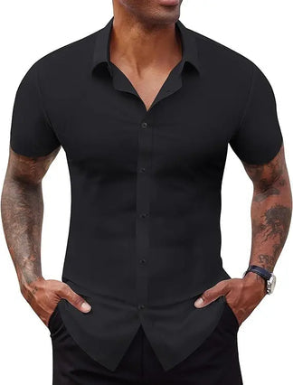 Men's Stretch ShortSleeve Dress Shirt|slimFit Business CasualButton Down