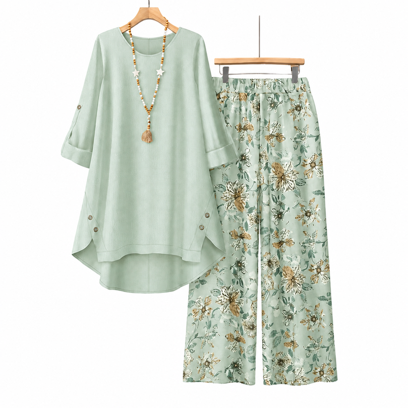 Women's Cotton LinenHalf Sleeve Top & PantsSet - Breathable &lightweight