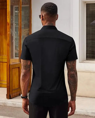 Men's Stretch ShortSleeve Dress Shirt|slimFit Business CasualButton Down