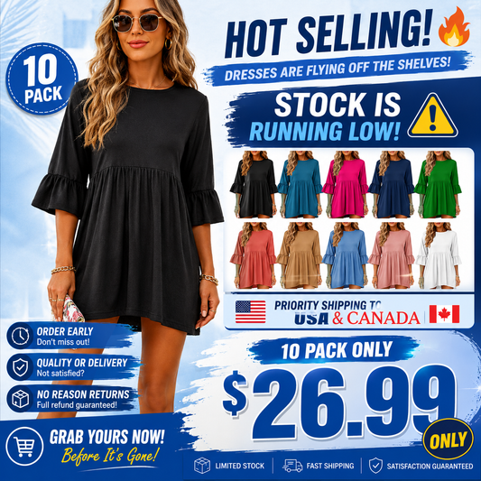 Women's Black Swing Mini Dress | Crew Neck, Flowy Fit & Everyday Comfort