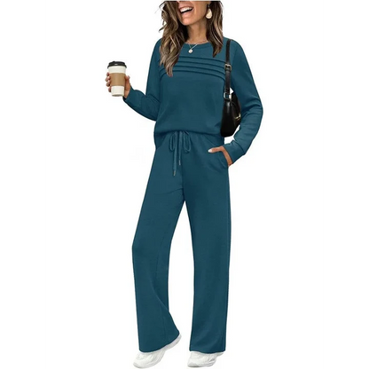 Women's Crew Neck Top& Drawstring Pants Set
