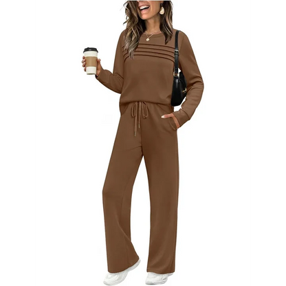Women's Crew Neck Top& Drawstring Pants Set