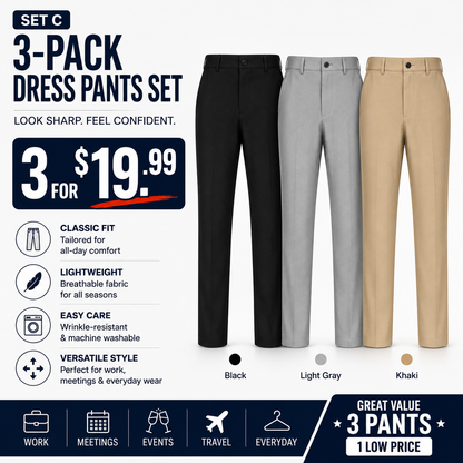 Men's Stretch Dress Pants – No Iron, Wrinkle-Resistant Business Casual Golf Pants with Expandable Waist