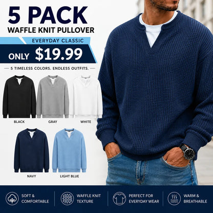 Men's Layered Comfort Waffle Knit Pullover – Soft Thermal Long Sleeve Sweater