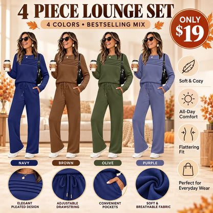 Women's Crew Neck Top& Drawstring Pants Set