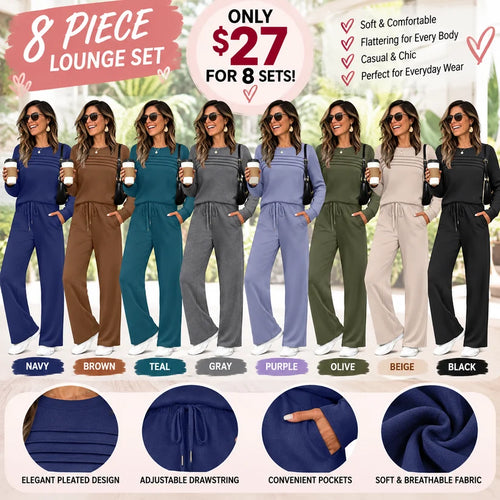Women's Crew Neck Top& Drawstring Pants Set