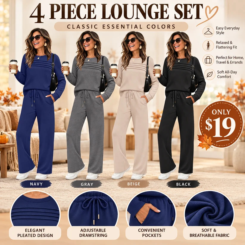 Women's Crew Neck Top& Drawstring Pants Set