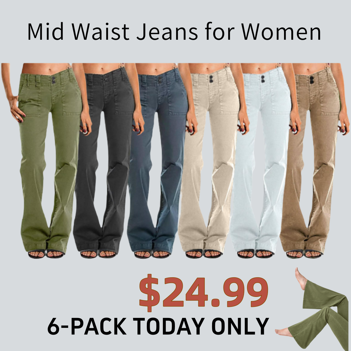 Double Button Mid Waist Straight Leg Pants