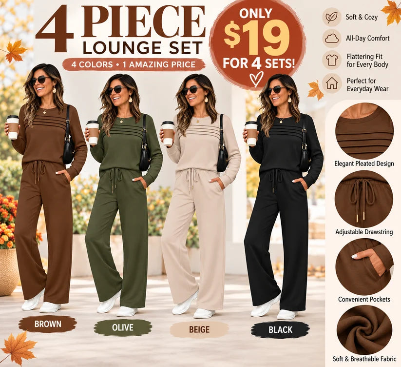 Women's Crew Neck Top& Drawstring Pants Set