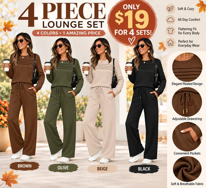 Women's Crew Neck Top& Drawstring Pants Set