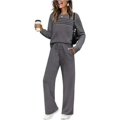 Women's Crew Neck Top& Drawstring Pants Set