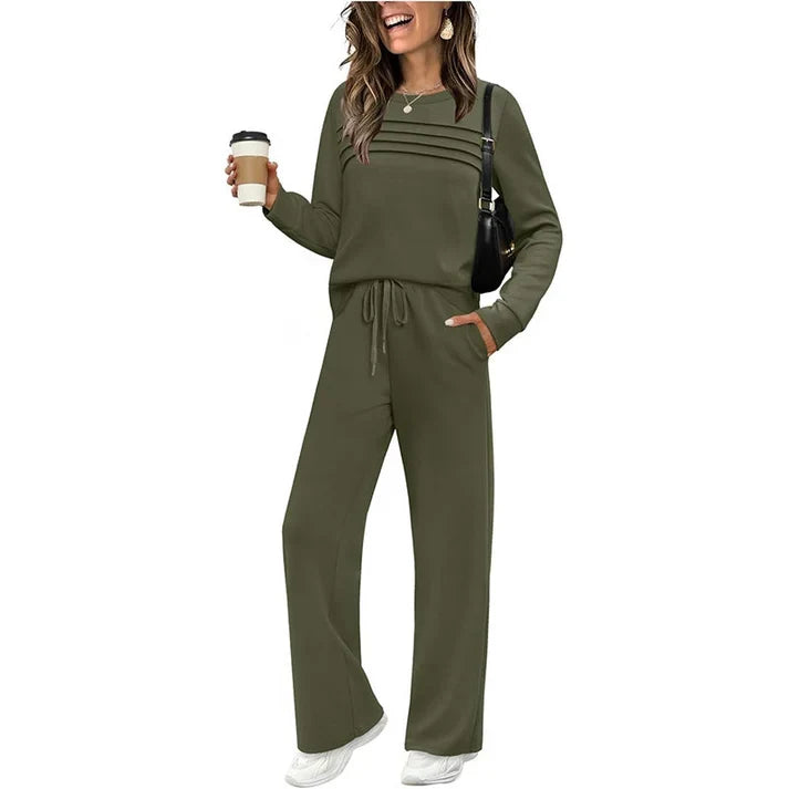 Women's Crew Neck Top& Drawstring Pants Set