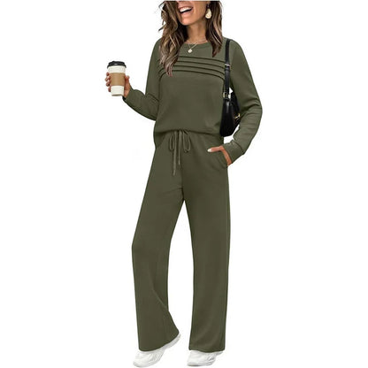 Women's Crew Neck Top& Drawstring Pants Set