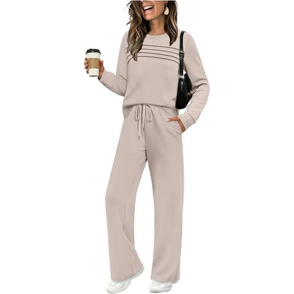 Women's Crew Neck Top& Drawstring Pants Set