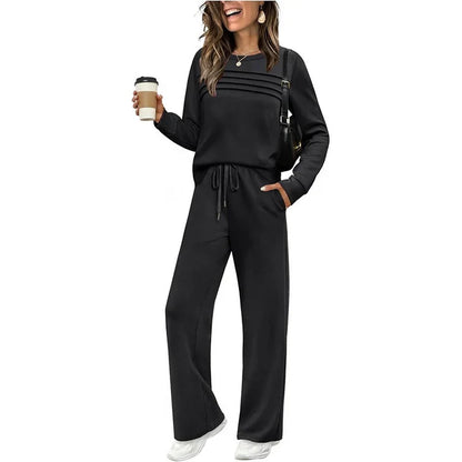 Women's Crew Neck Top& Drawstring Pants Set