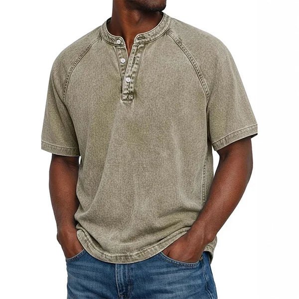 Men's Casual Band Collar Short Sleeve Shirt